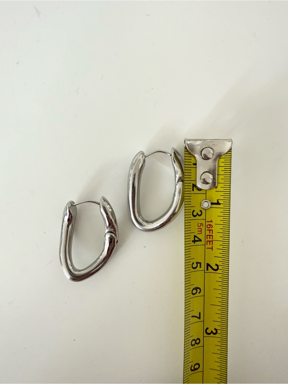 Silver Stainless Steel Molten Oblong Sculptural Hoop Earrings - Picture 5 of 5